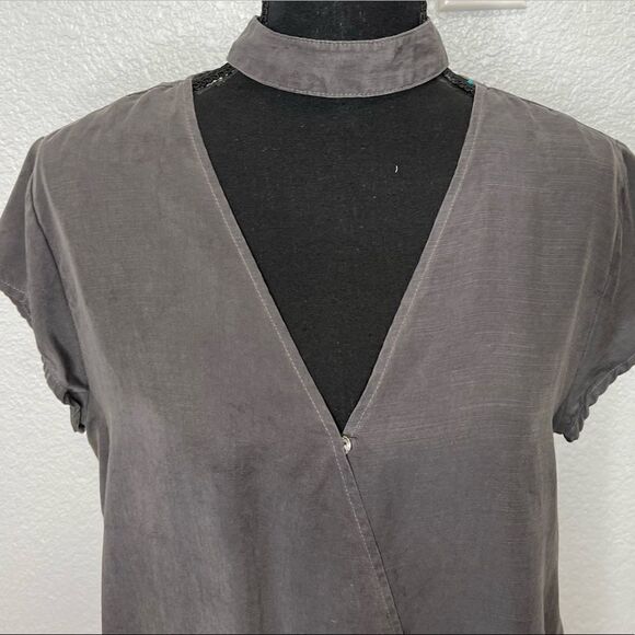 Cloth & Stone Tencel Chocker Surplice Neck Women Gray Top Sz Small - Picture 4 of 12